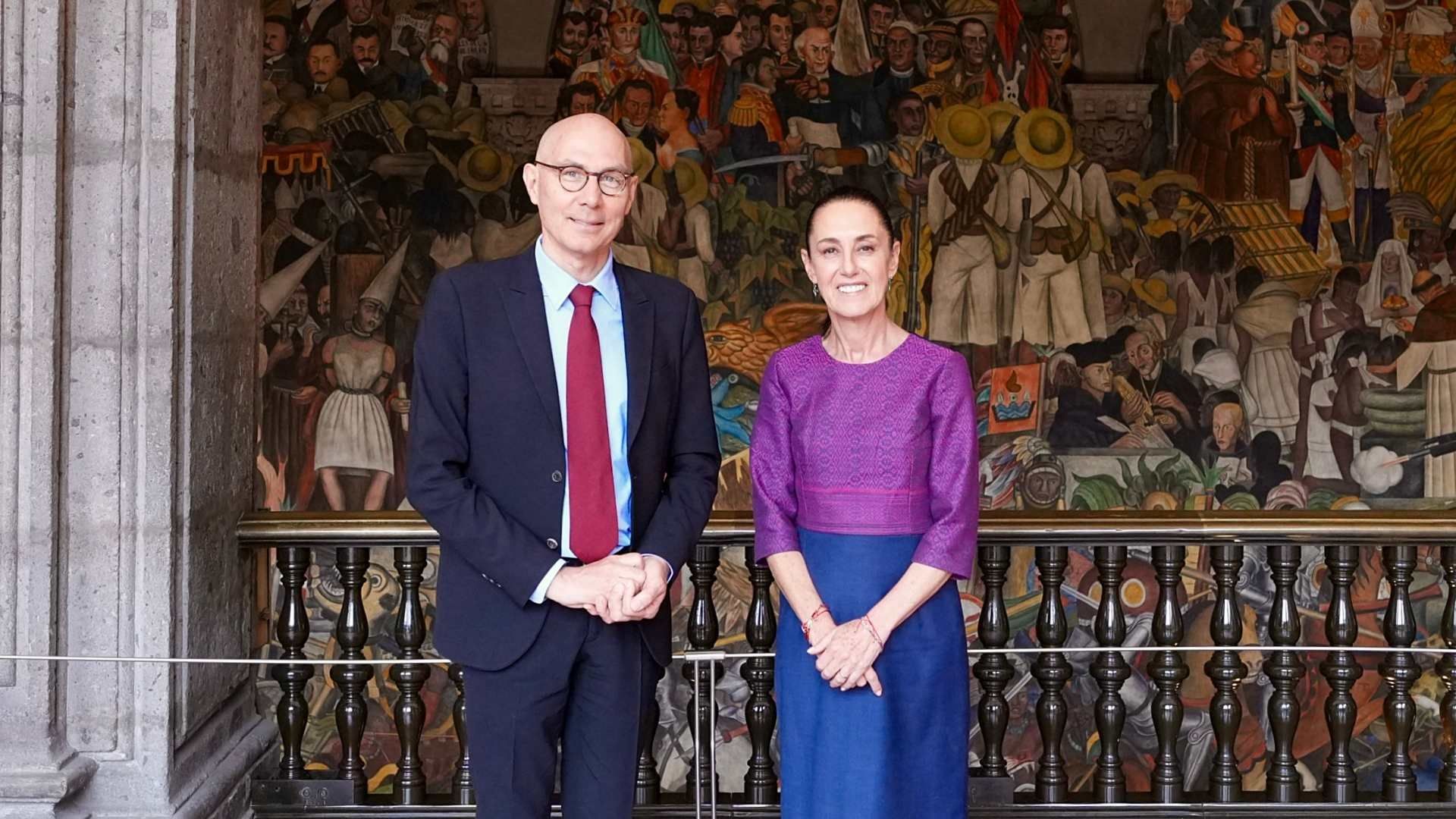 La presidenta Claudia Sheinbaum Pardo recibió en Palacio Nacional a Volker Türk, Alto Comisionado de ONU. Foto: X @Claudiashein