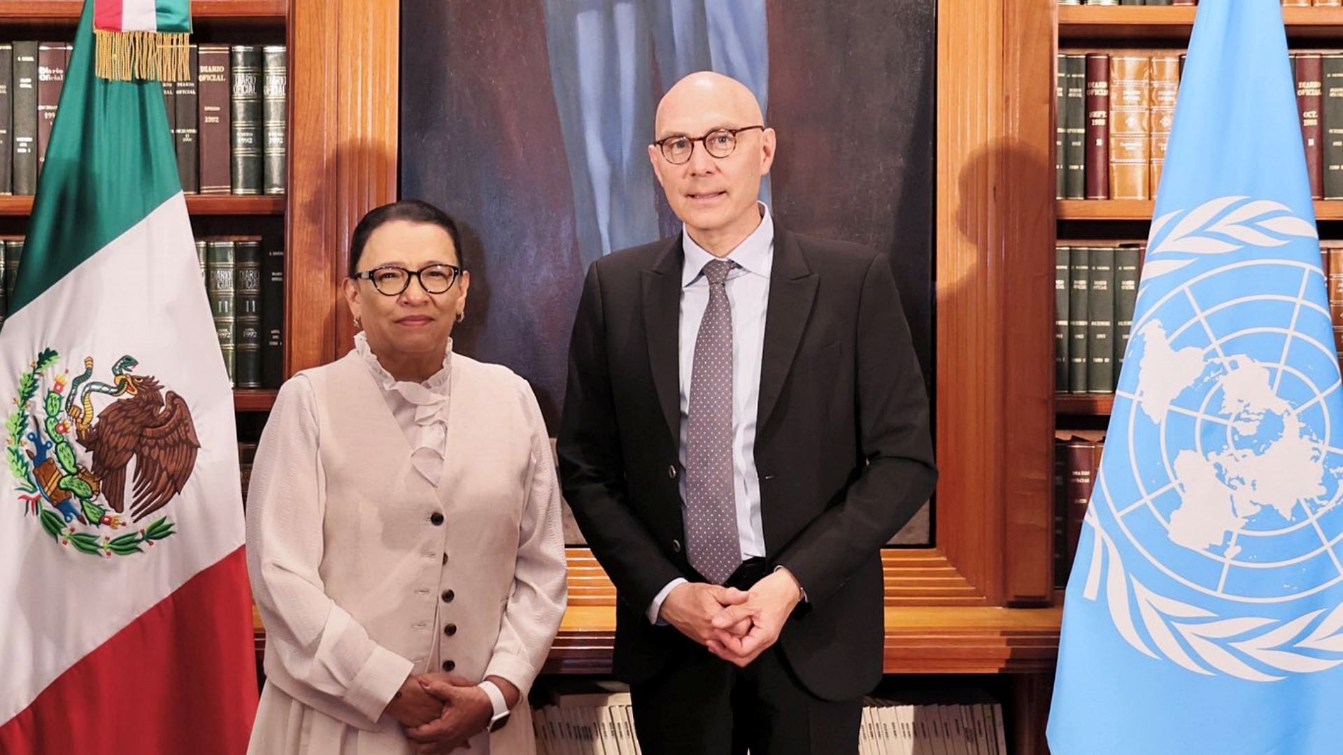Secretaria de Gobernación, Rosa Icela Rodríguez, y alto comisionado de la ONU, Volker Türk. Foto: X @rosaicela_