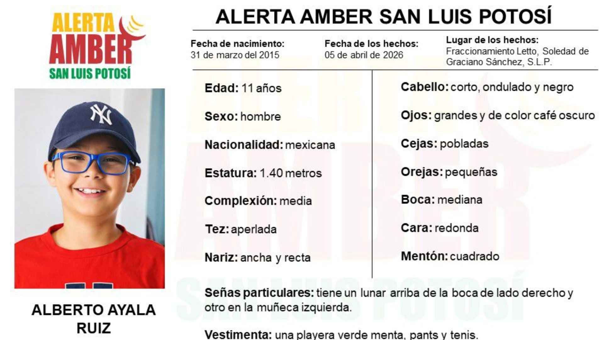 Desaparece Menor en SLP; Activan Alerta Amber