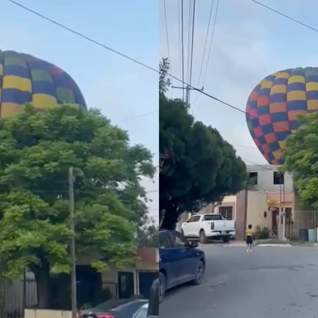 Aterriza globo aerostático en fraccionamiento Los Sabinos, Montemorelos