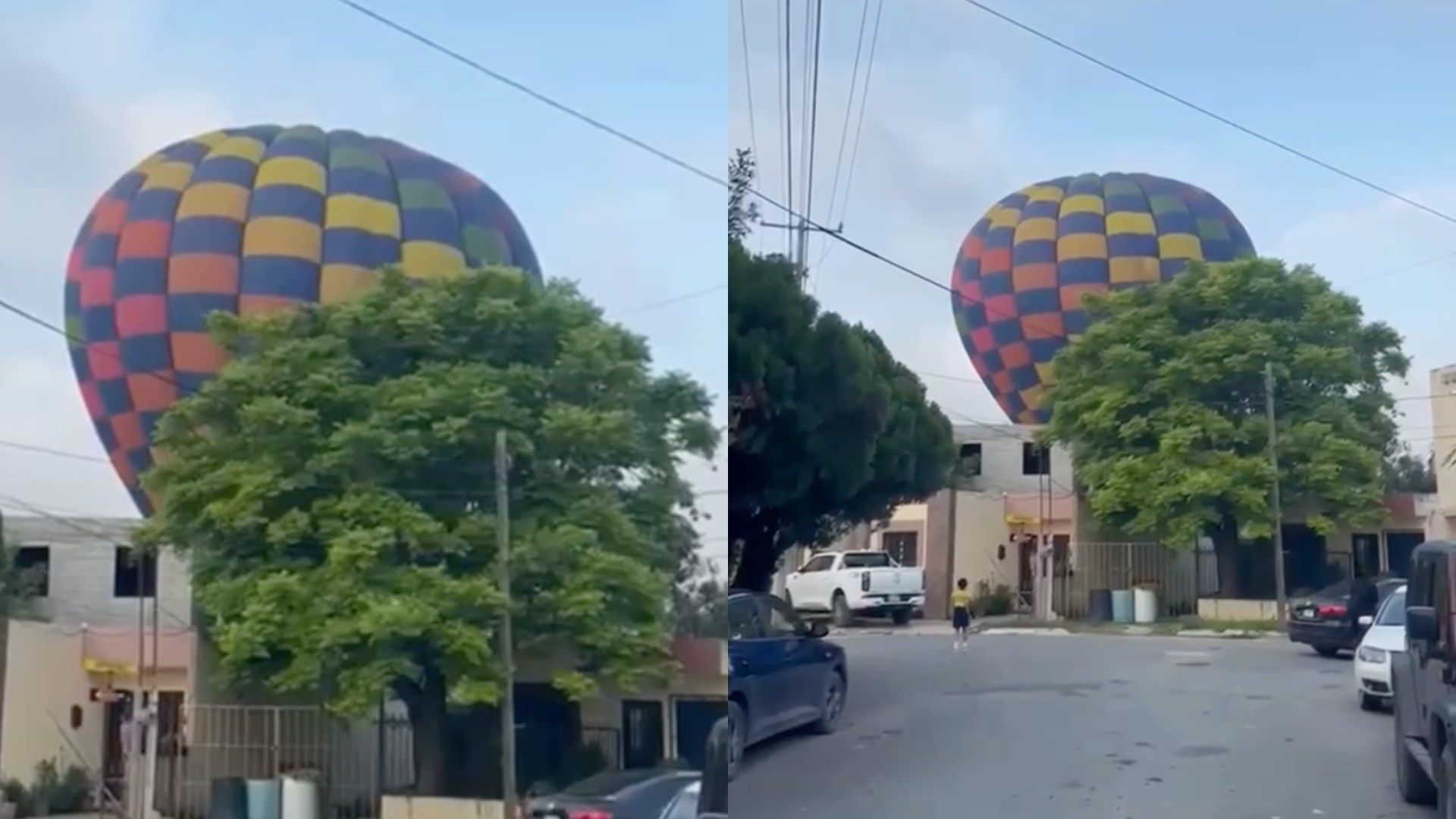 Aterriza globo aerostático en fraccionamiento Los Sabinos, Montemorelos