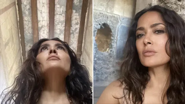 Salma Hayek en las ruinas de Pompeya