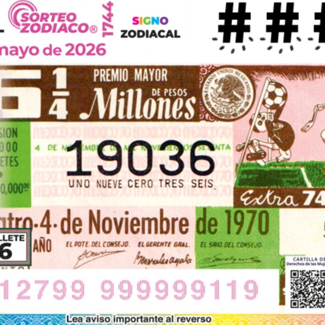 Boleto Lotería Sorteo Zodiaco 1744 de la Lotería Nacional. 3 de Mayo 2026