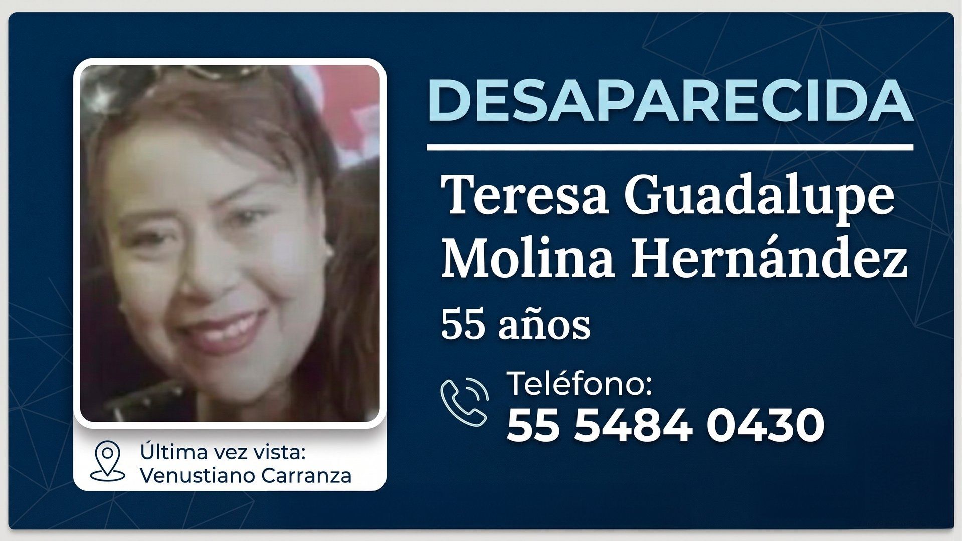 Desaparición de Teresa Guadalupe Molina Hernández preocupa a familiares