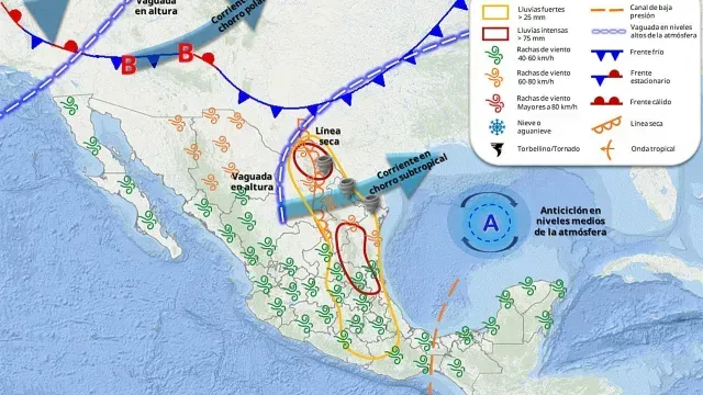 Pronóstico de fenómenos meteorológicos el 19 de mayo 2026. Foto: SMN