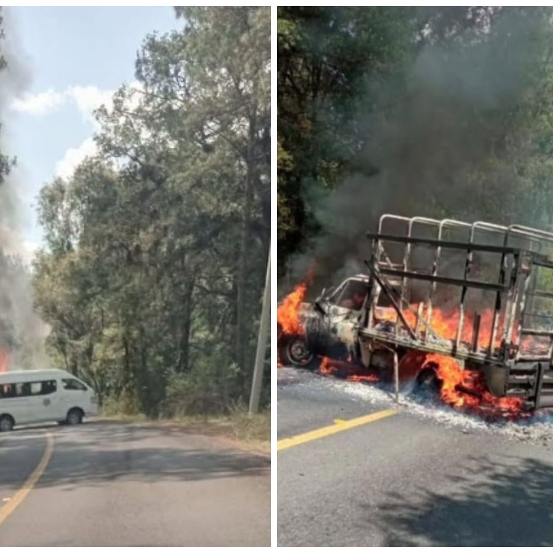 Incendios y bloqueos en Meseta Purépecha, Michoacán. Foto: Twitter @yaircastro19038