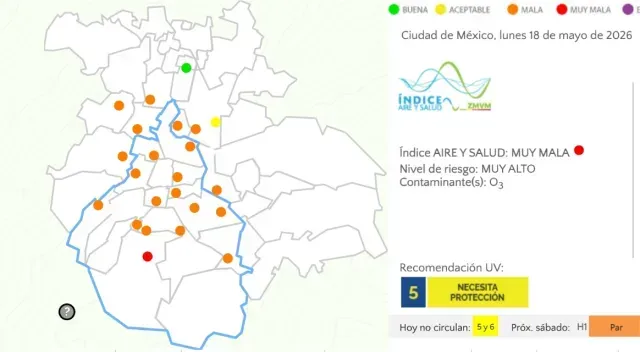 Calidad del Aire 18 de Mayo de 2026. Así lo marca el Sistema de Monitoreo Atmosférico