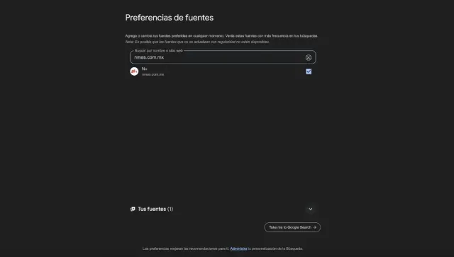 Configurar a Nmas entre tus Fuentes Preferidas de Google