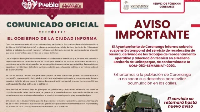 Suspenden recolección de basura en Puebla. Foto: Ayuntamiento Puebla