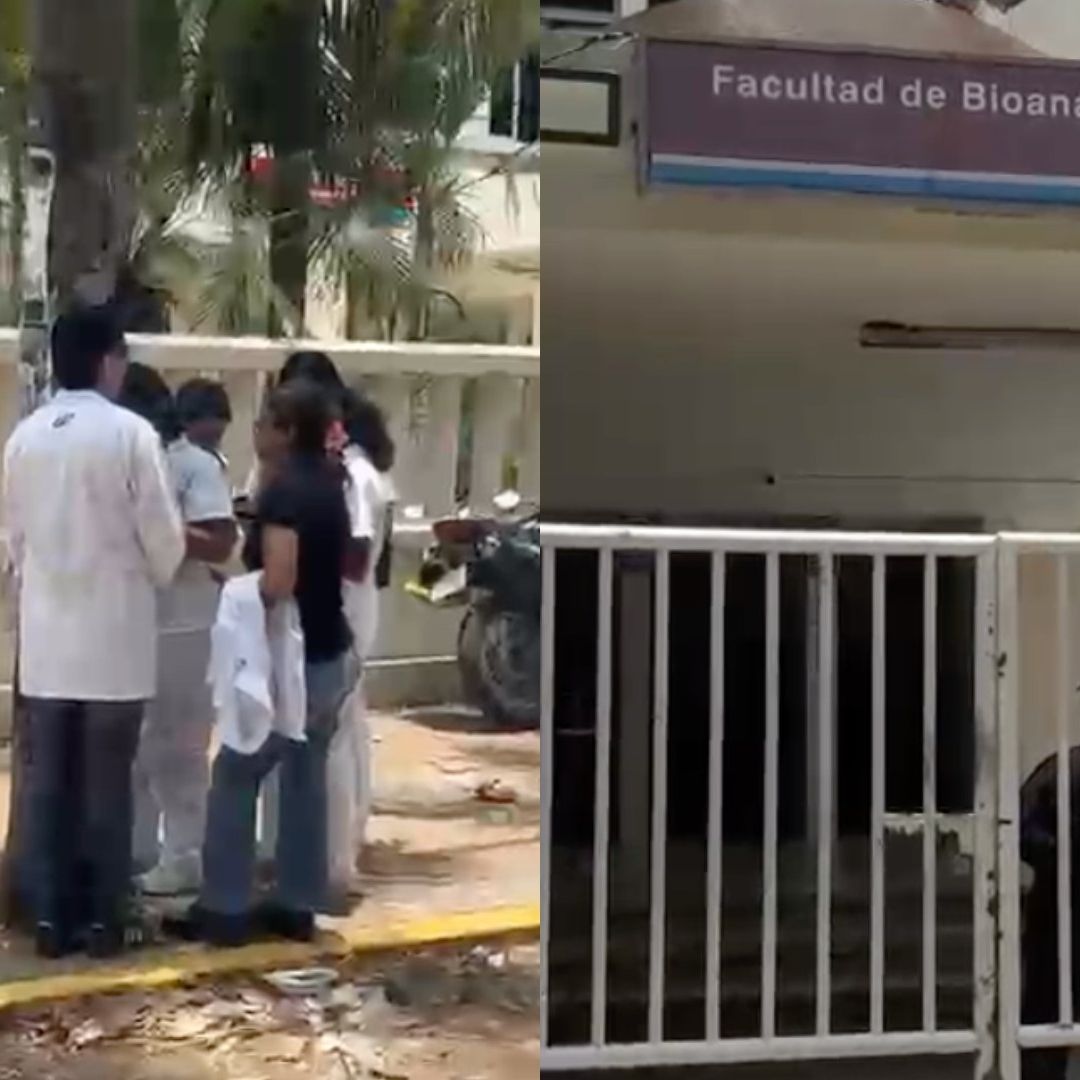 Alumnos evacuados de las instalaciones de la Facultad de Bioanálisis en Veracruz