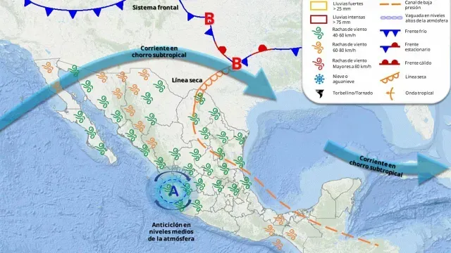 Circulación anticiclónica en México el sábado 25 de abril. Foto: SMN