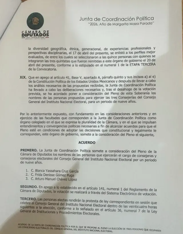Nombres de las personas que ejercerán el cargo de consejeras del INE. Foto: X @kenialopezr