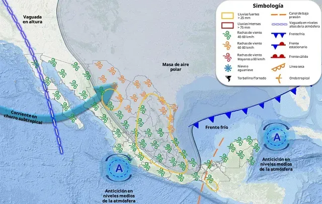 MaMapa de previsión del masa de aire polar el domingo 19 de abril 2026. Foto: SMNpa de previsión del masa de aire polar el domingo 19 de abril 2026. Foto: SMN