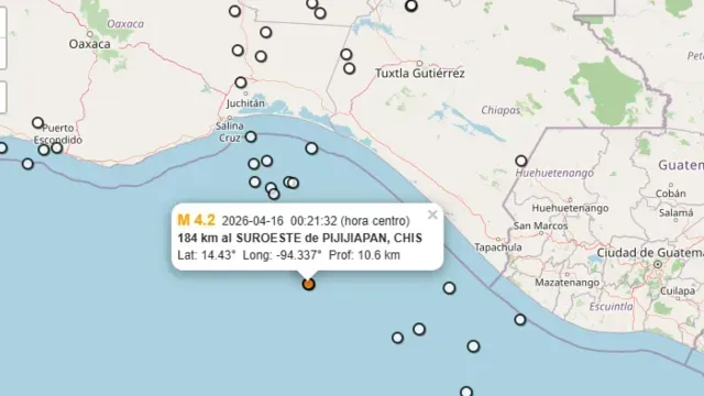 Sismo en Chiapas el 16 de abril de 2026. Foto: SSN