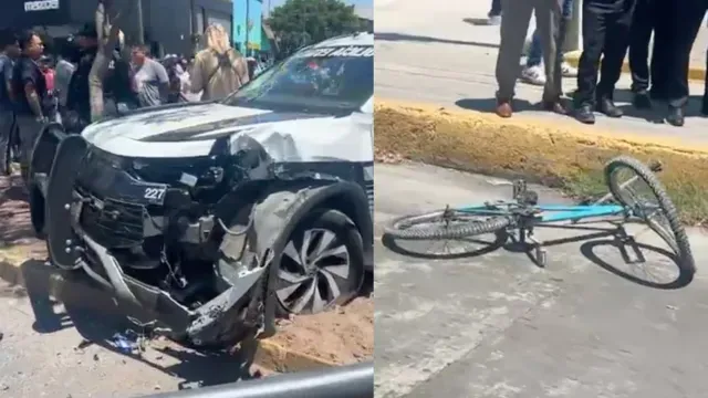 Ciclista fue atropellado por una patrulla estatal en Tehuacán, Puebla. Fotro: X @ciudadano_pue