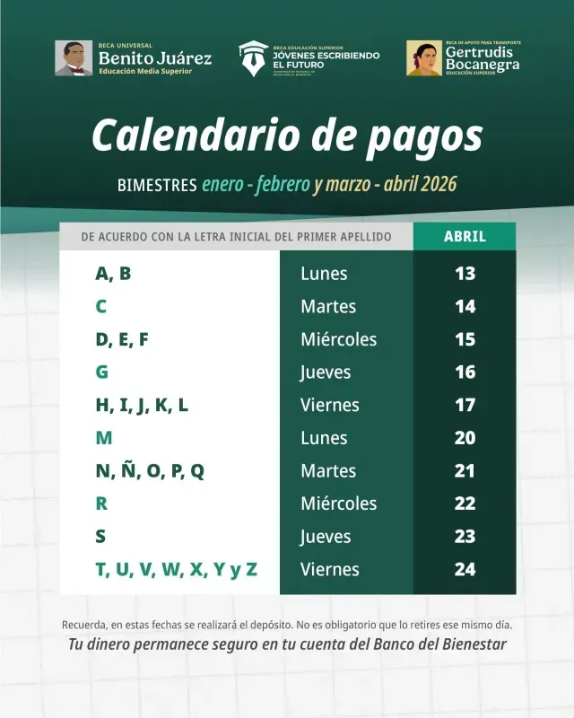 Calendario Jóvenes Escribiendo el Futuro y Beca Gertrudis Bocanegra.