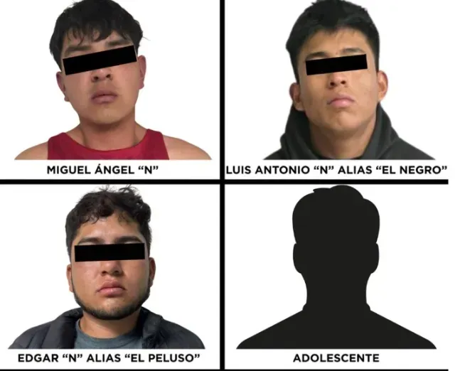 Estos son los cuatro detenidos que estarían ligados en incendio provocado en tienda 3B de Valle de Chalco. Foto: Fiscalía del Edomex