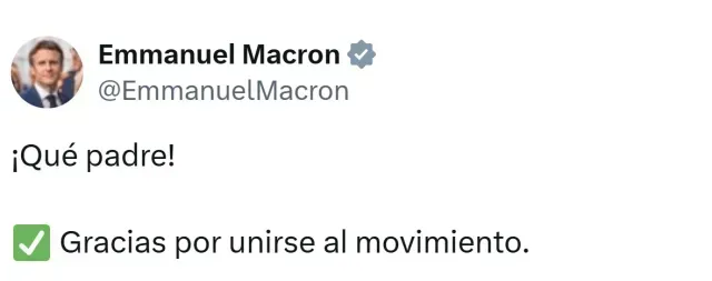 Esto escribió el presidente de Francia, Emmanuel Macron, sobre México y su debate de restringir las redes sociales en menores de edad. Foto: X @EmmanuelMacron