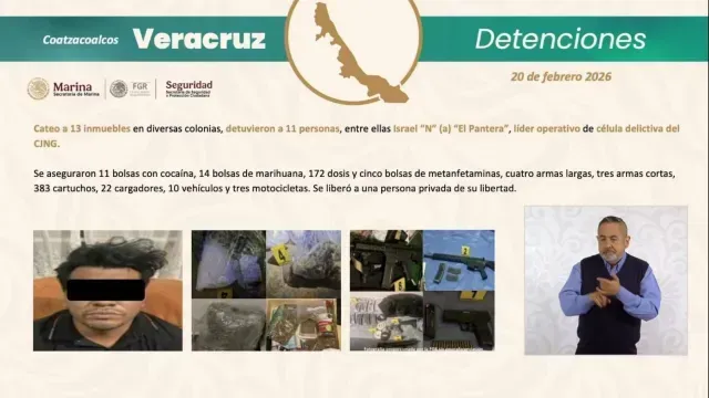 Secretario García Harfuch Confirma detención de Israel "N" Alias "El Pantera" Líder generador de violencia en la zona sur de Veracruz. Foto: FGR