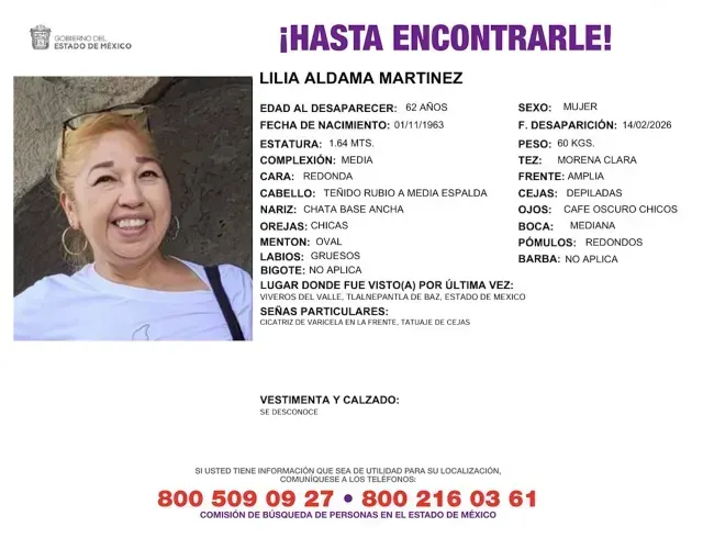 Buscan a Lilia Aldama Martínez, desapareció junto a su esposo en Tlalnepantla de Baz