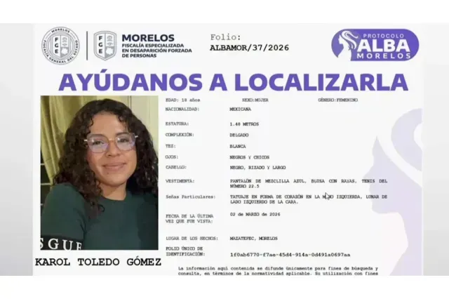 Ficha de búsqueda de Karol Toledo. Foto Fiscalía de Morelos