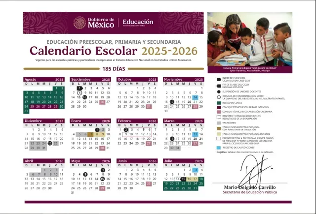 Calendario escolar de la SEP para el ciclo escolar 2025-2026.
