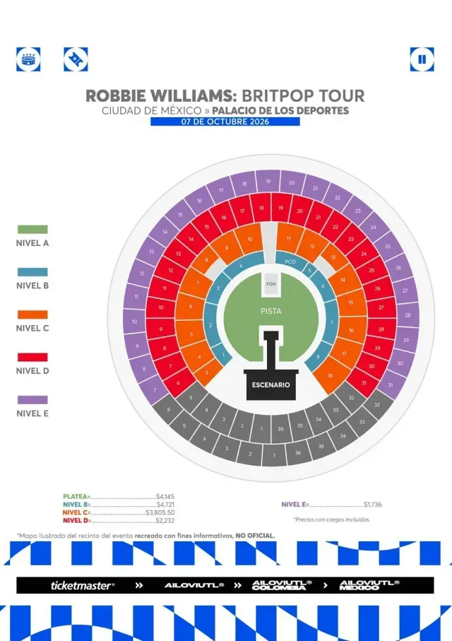 mapa robbie williams palacio de los deportes mexico