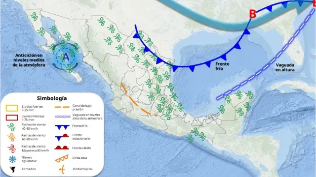 Mapa de previsión del frente frío 38 el viernes 27 de febrero. Foto: SMN