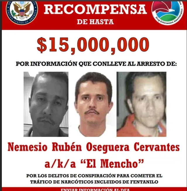 Ficha de captura de "El mencho", de la DEA