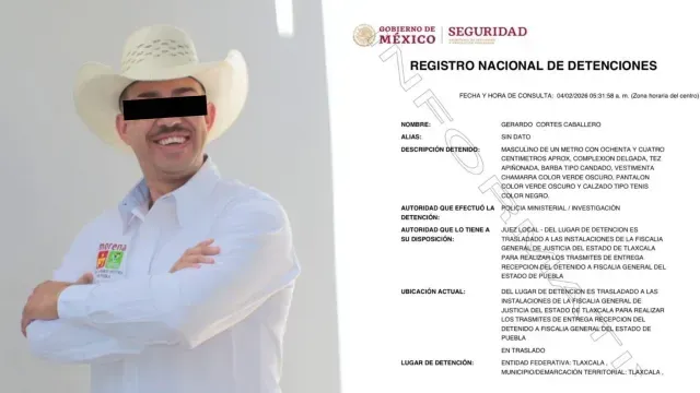 Confirman detención del exalcalde Gerardo "N" en Tlaxcala. Foto: Registro Nacional de Detenciones.