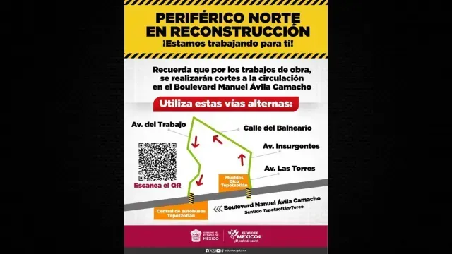 Cortes viales en Periférico Norte. Foto: Gobierno de México
