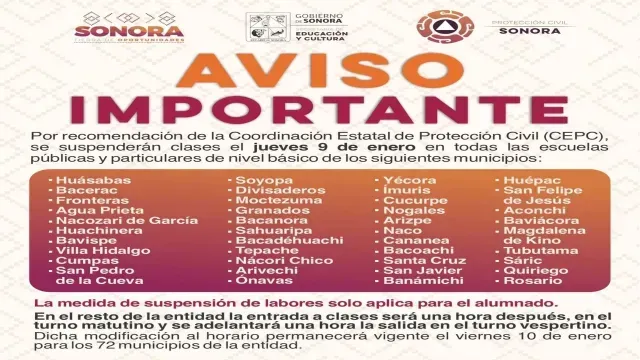 Suspenden clases y modifican horarios en algunos municipios de Sonora por Frío. Foto @SECSonora