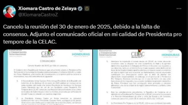 Presidenta de Honduras, Xiomara Castro cancela cumbre CELAC