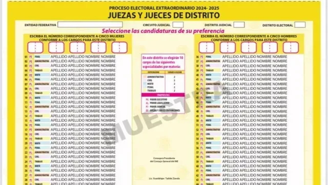 Boleta muestra para elegir a magistrados y jueces. Foto: Redes sociales