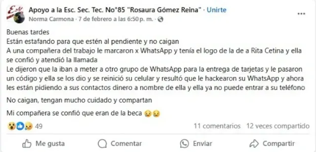Modus operandi del fraude con la Beca Rita Cetina