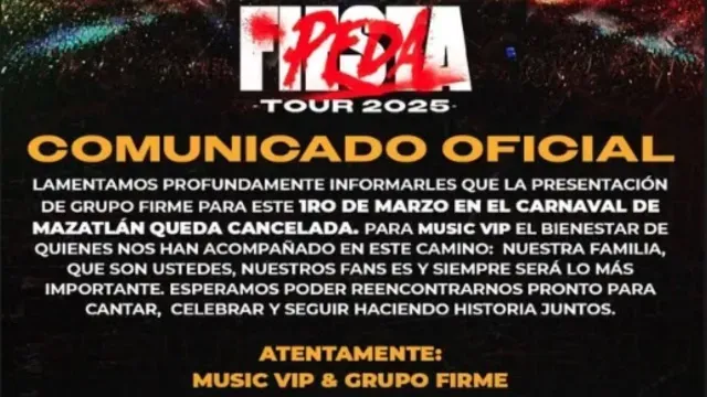 Grupo Firme cancela presentación en Carnaval de Mazatlán 2025. Foto: @GrupoFirme