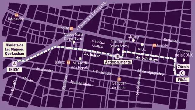 Mapa de la ruta de la marcha del 8M 2025