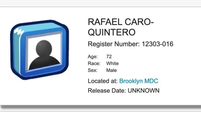 Rafael Caro Quintero en cárcel Metropolitana de Brooklyn, NY