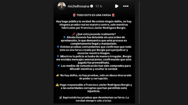 ublicación de Michell Roxana en IG luego de arresto de Aleska. Foto: Instagram Michell Roxana
