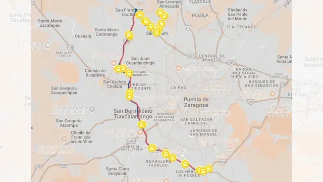 Recorrido y paradas de Línea 4 de RUTA Puebla. Foto: Ruta Puebla