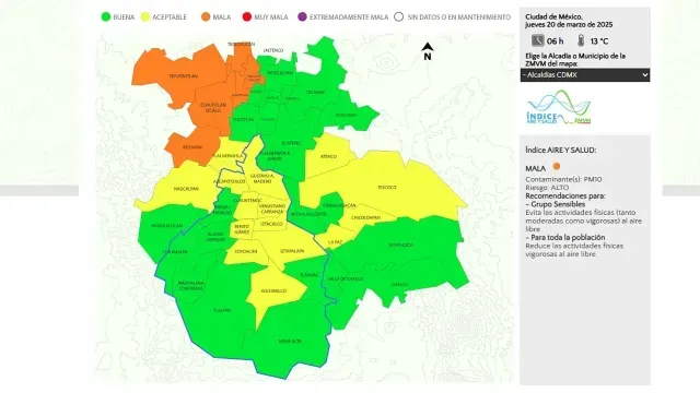 Reporte de la calidad del aire en la CDMX. Foto: aire.cdmx.gob