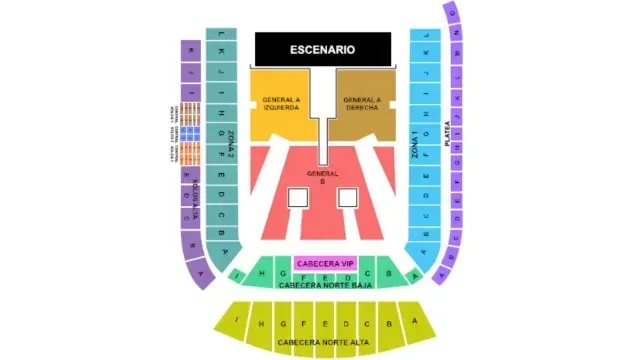 Este es el mapa de asientos prevista para el Concierto de Shakira en Tijuana. Foto: Eticket
