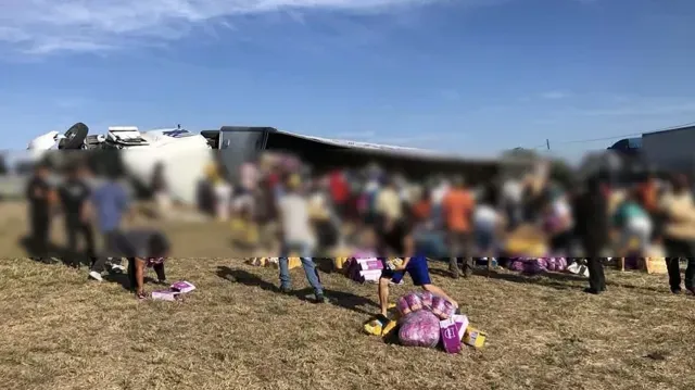 Rapiña Luego de Volcadura de Tráiler Cargado con Alimento para Mascotas