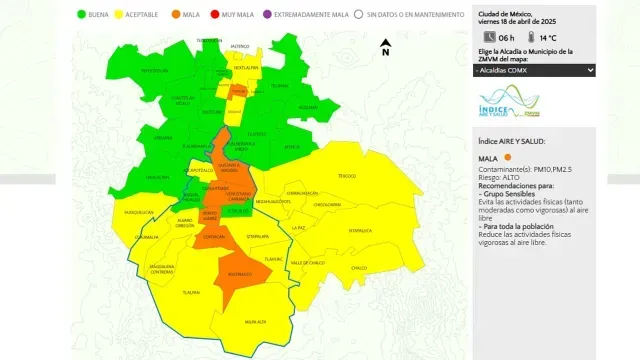 Calidad aire CDMX a las 06:00 horas del 18 de abril. Foto: Dirección de Monitoreo Atmosférico