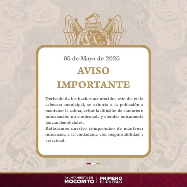 Ayuntamiento de Mocorito Advierte de Balacera. Foto@ Ayuntamiento de Mocorito