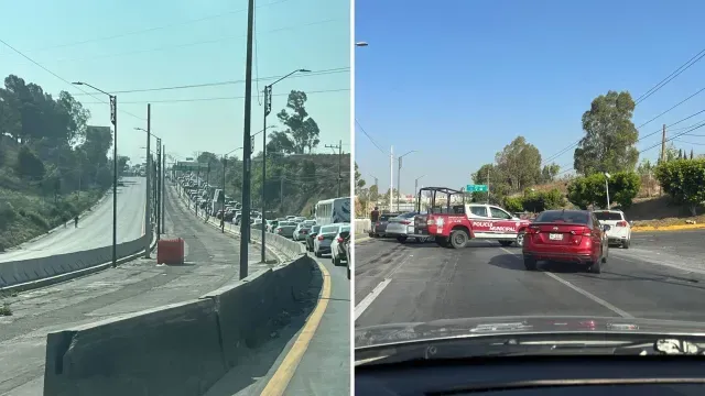 No hay paso en Periférico desde la gasolinera Móbil cerca de la 24 sur. Foto: Redes sociales