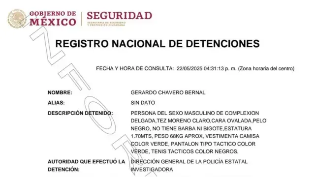 Detención de Gerardo Chavero Bernal. Registro Nacional de Detenciones