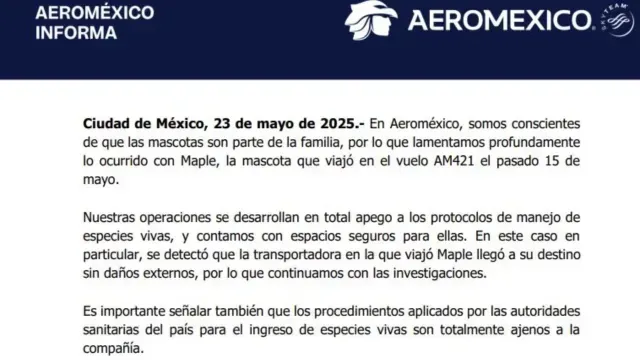 Comunicado Aeroméxico caso Maple