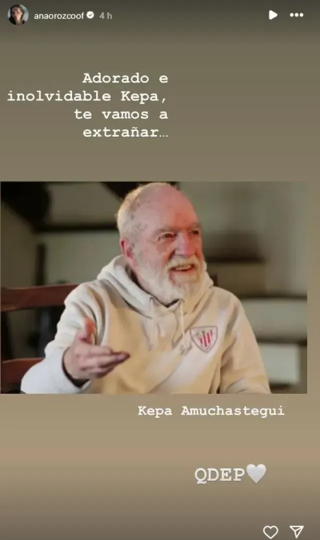 Mensaje de Ana María Orozco por muerte de Kepa Amuchastegui. Foto: Historia de Instagram @anaorozcoof