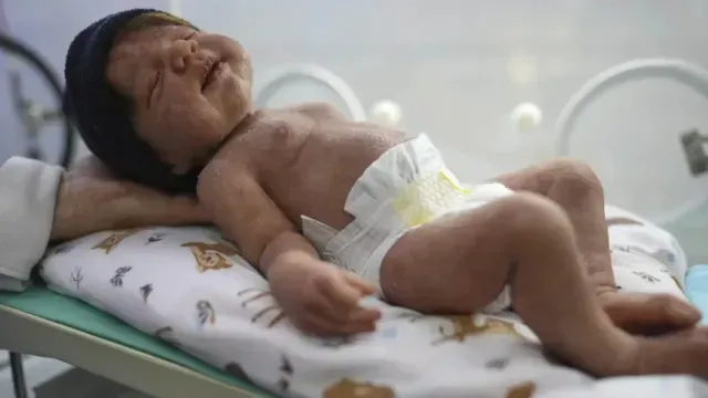 Una muñeca reborn hiperrealista se encuentra en una incubadora. Foto: AP